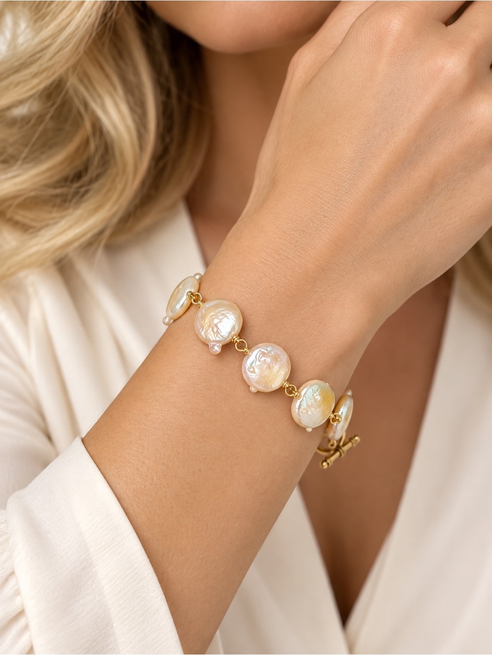 Freshwater Pearl Coin Bracelet